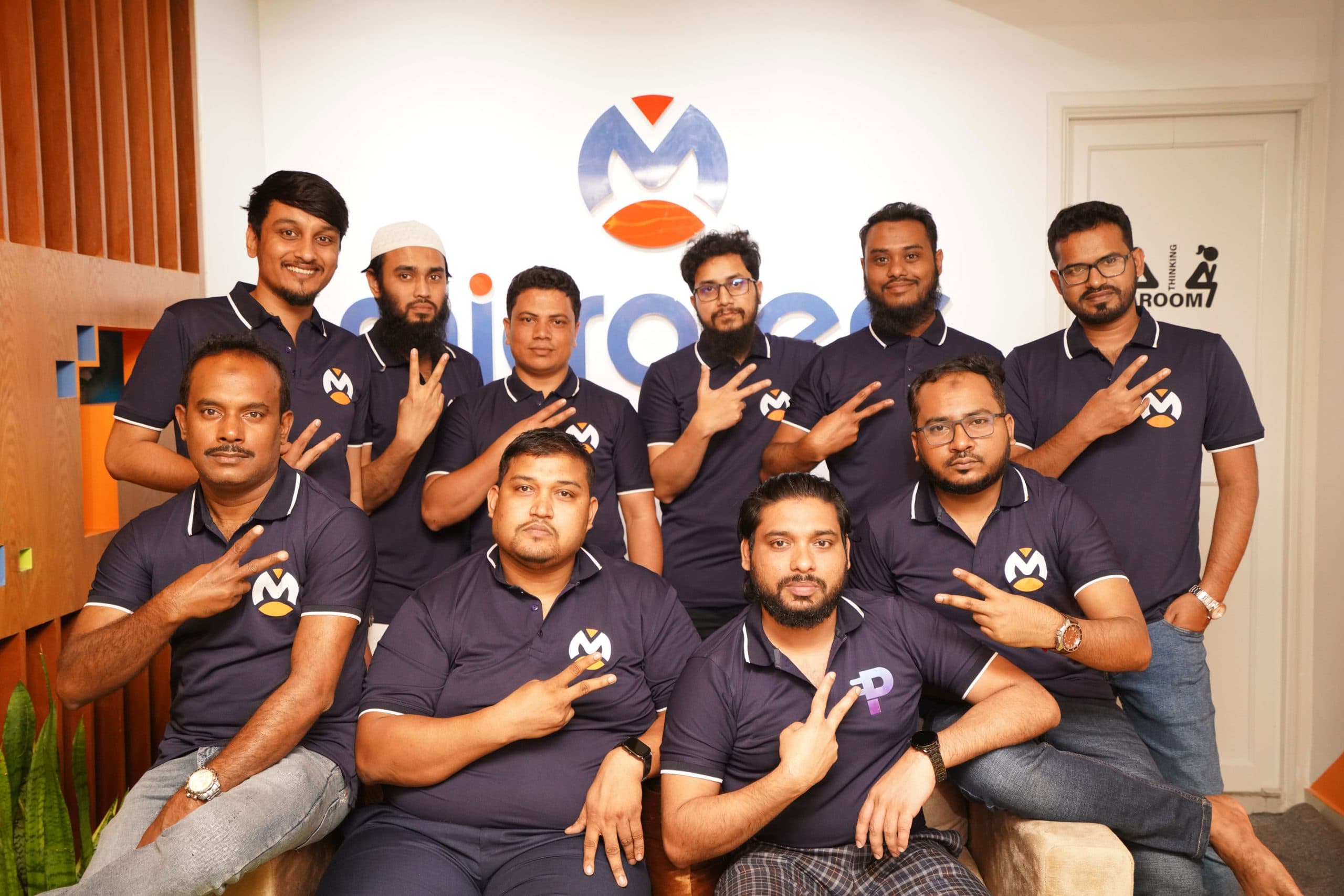 Microters team collaborating on a project in the office