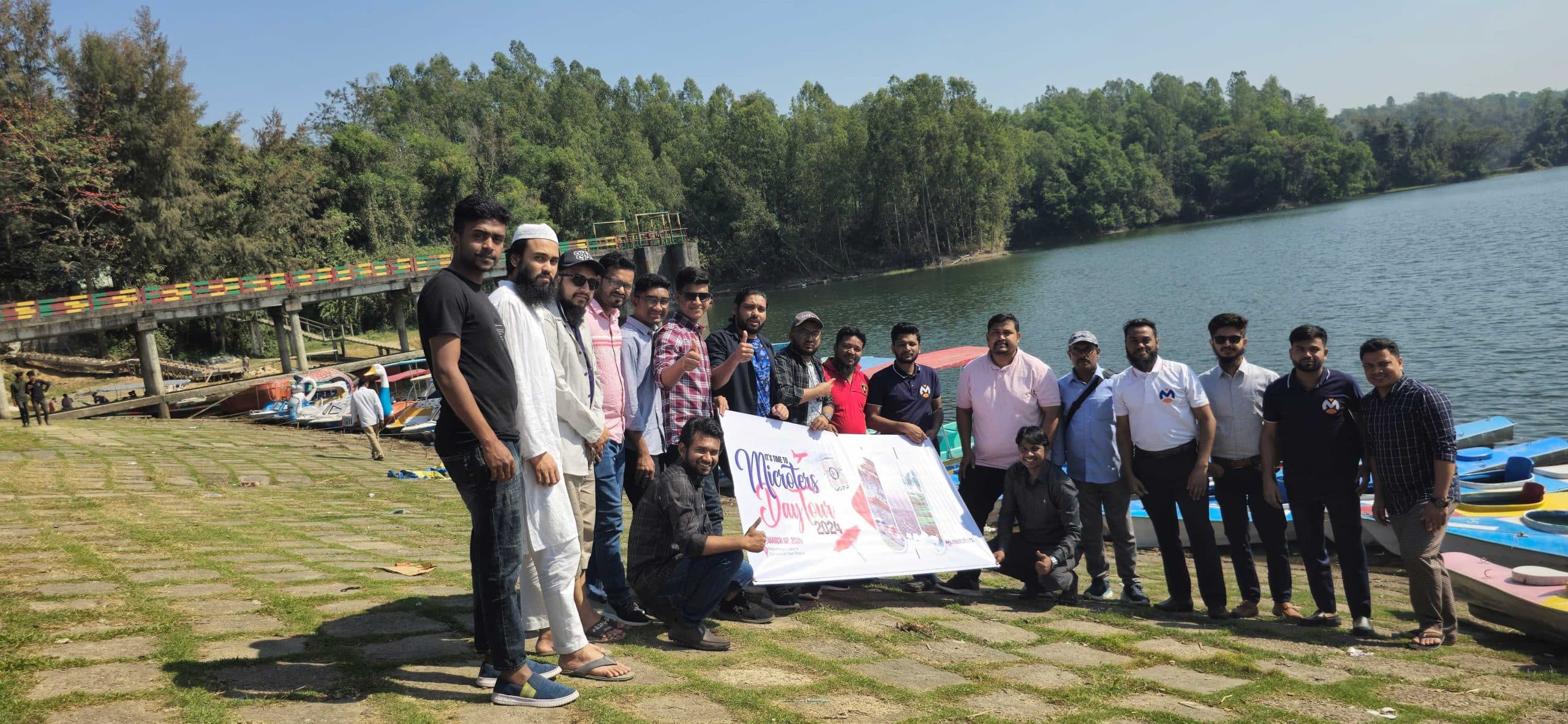 Employees enjoying a fun activity in the office breakout area