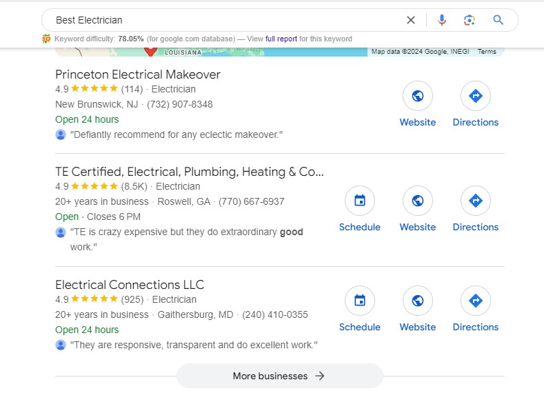 Electrician using laptop to manage local search engine optimization strategy