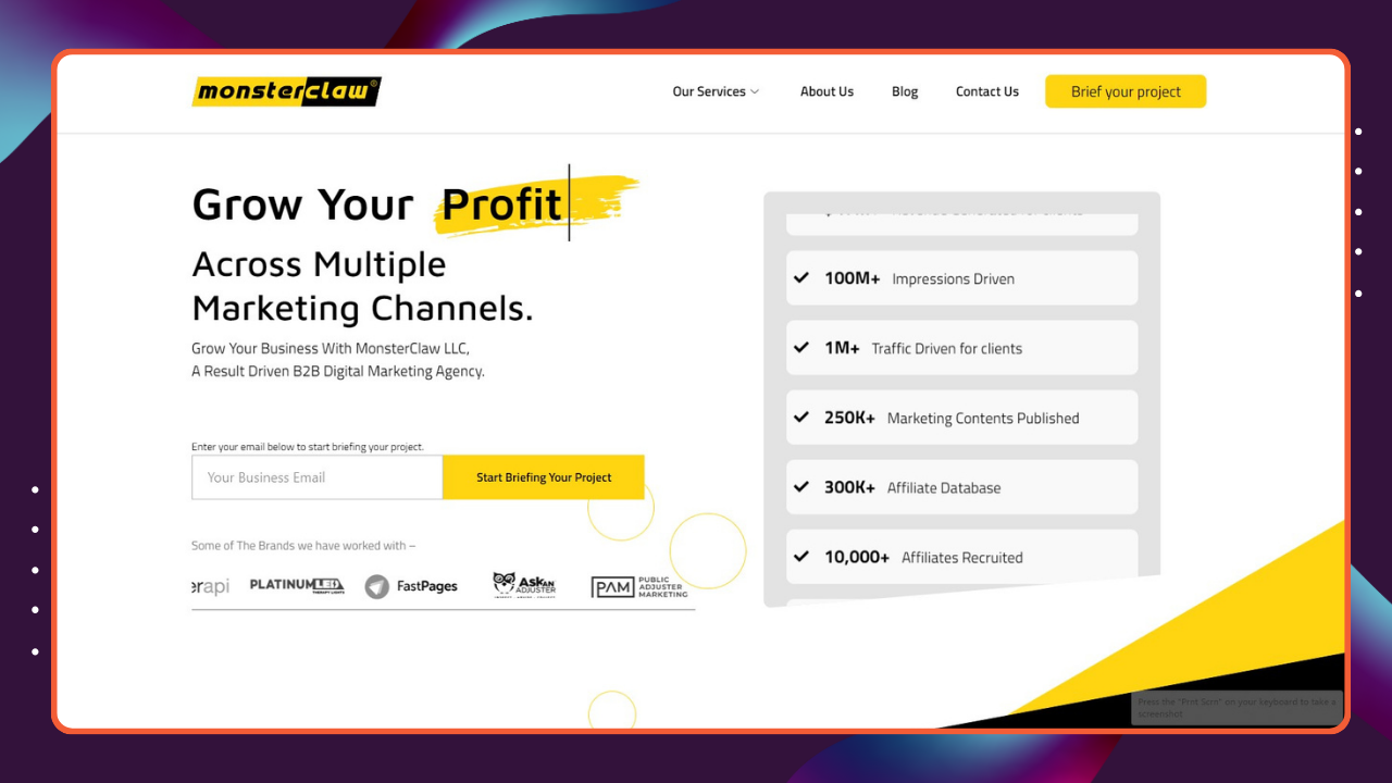 Website interface of a professional search engine optimization agency