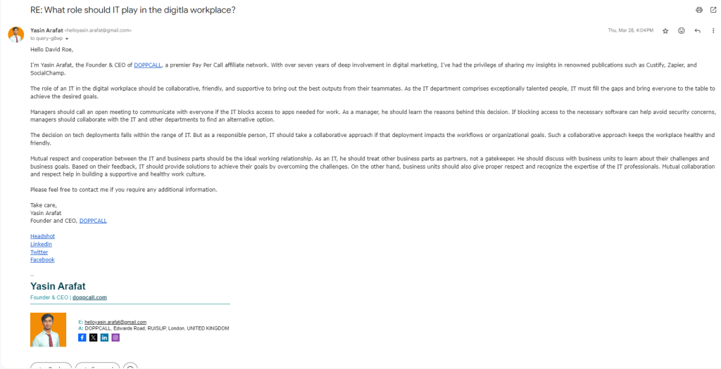 HARO email query listing press requests from journalists