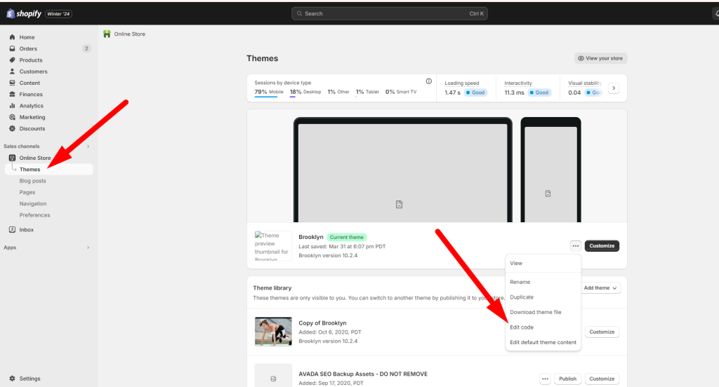 PageSpeed Insights report analyzing Shopify page load time