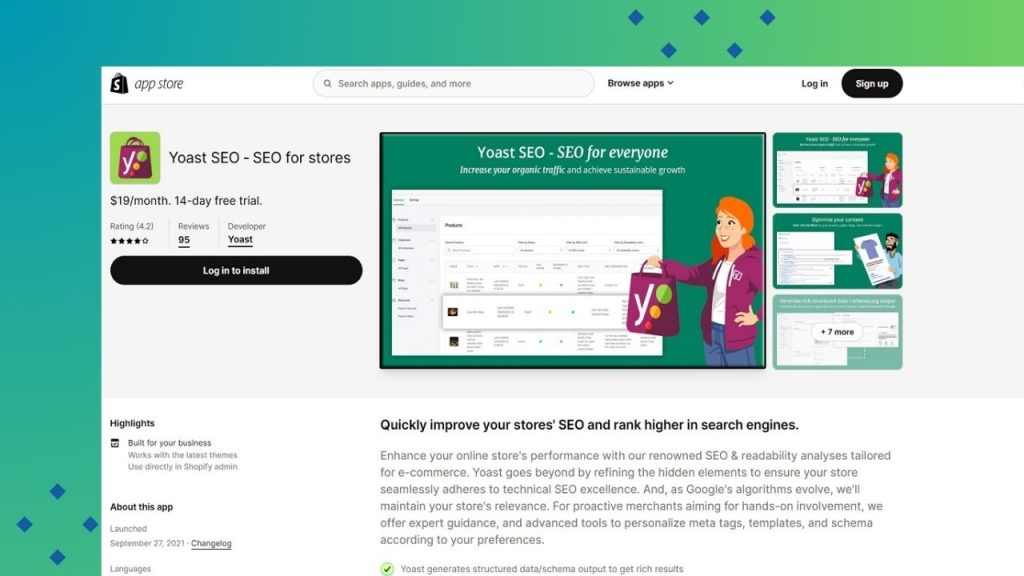 Yoast SEO app dashboard showing site search optimization settings