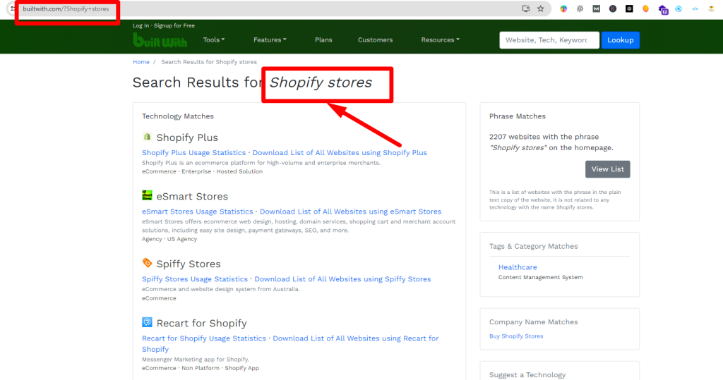 Shopify Stores With BuiltWith Directory